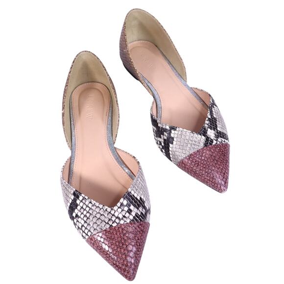 J. CREW Sadie Snakeskin D'Orsay Flats Multicolor Embossed Pointed Toe Women's 7 - Picture 1 of 7